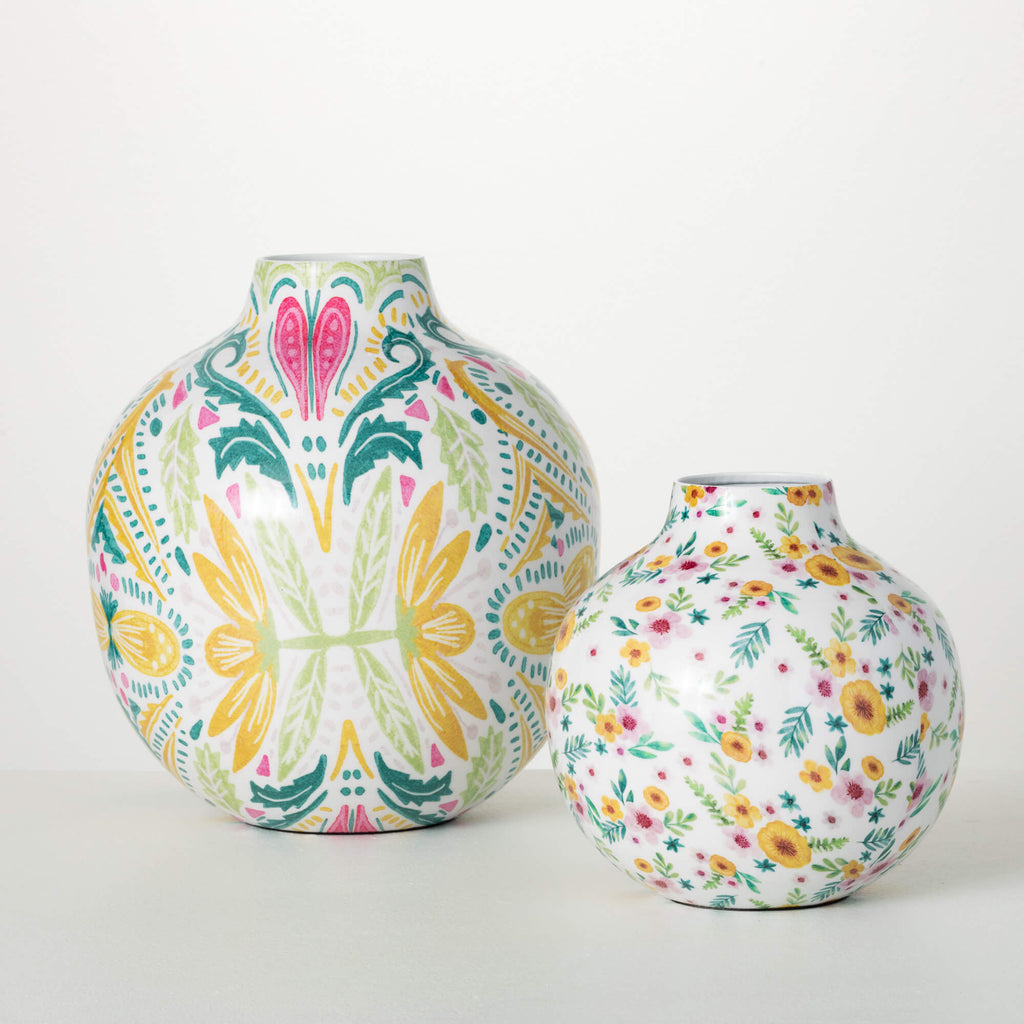 Abstract Floral Vase Set Of 2 
