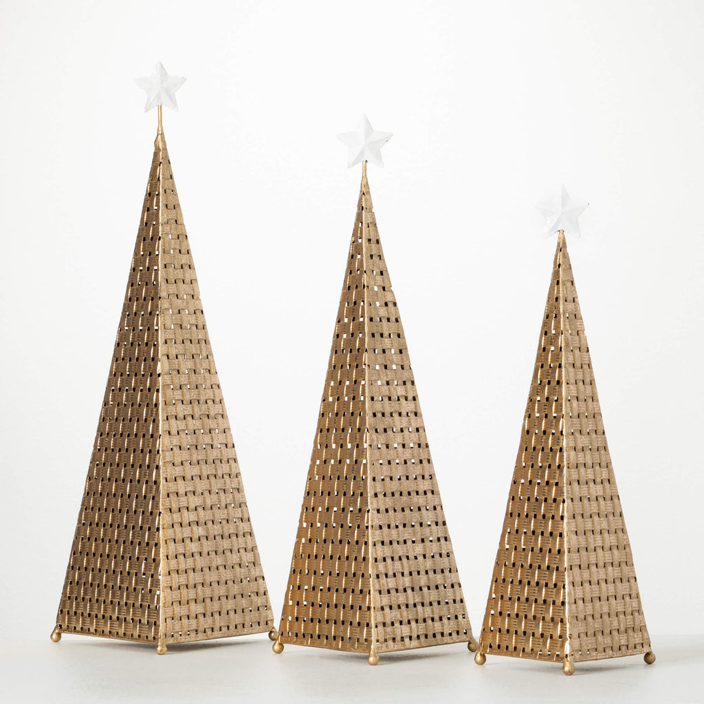 Gold Woven Cone Tree Set Of 3 