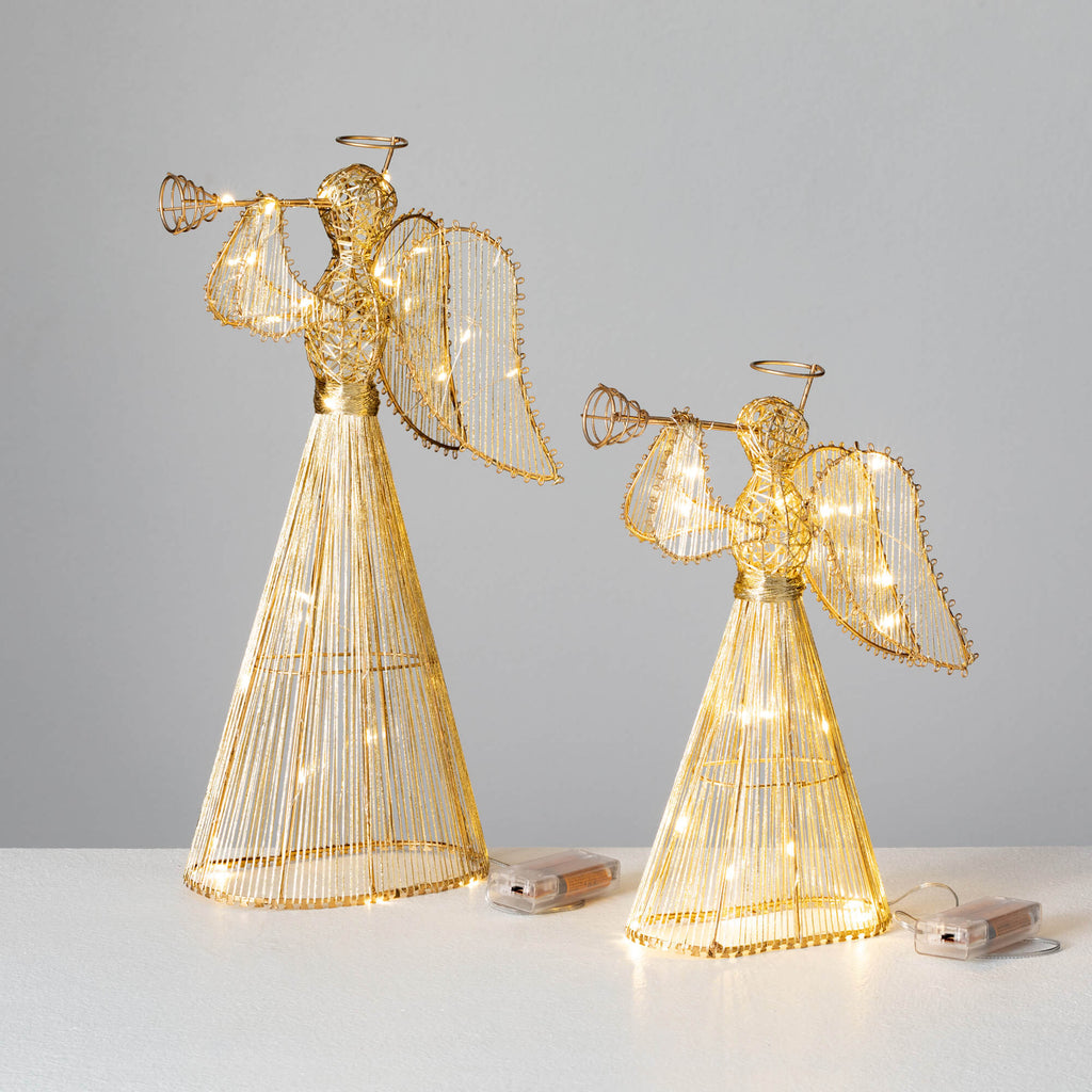 Lighted Gold Angel Set Of 2   