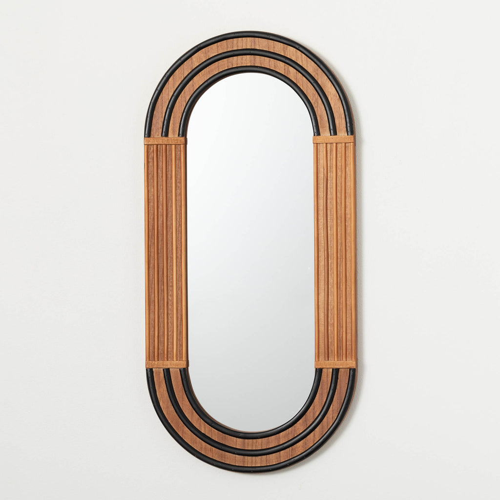 Retro Oval Wood Wall Mirror   