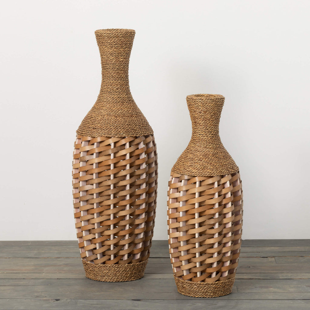 Woven Rattan Floor Vase Set   