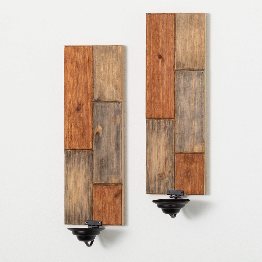 Wood Patchwork Wall Sconces   