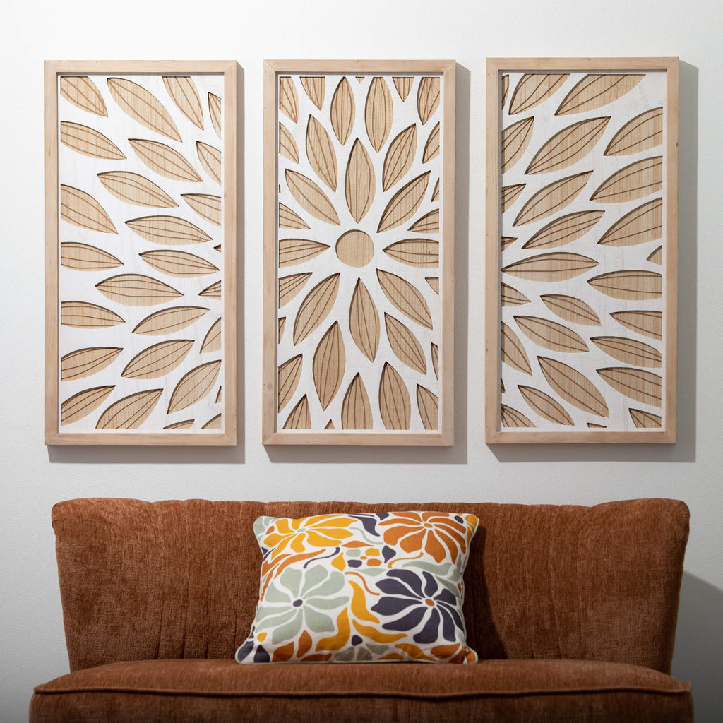 3-Panel Wood Floral Wall Decor