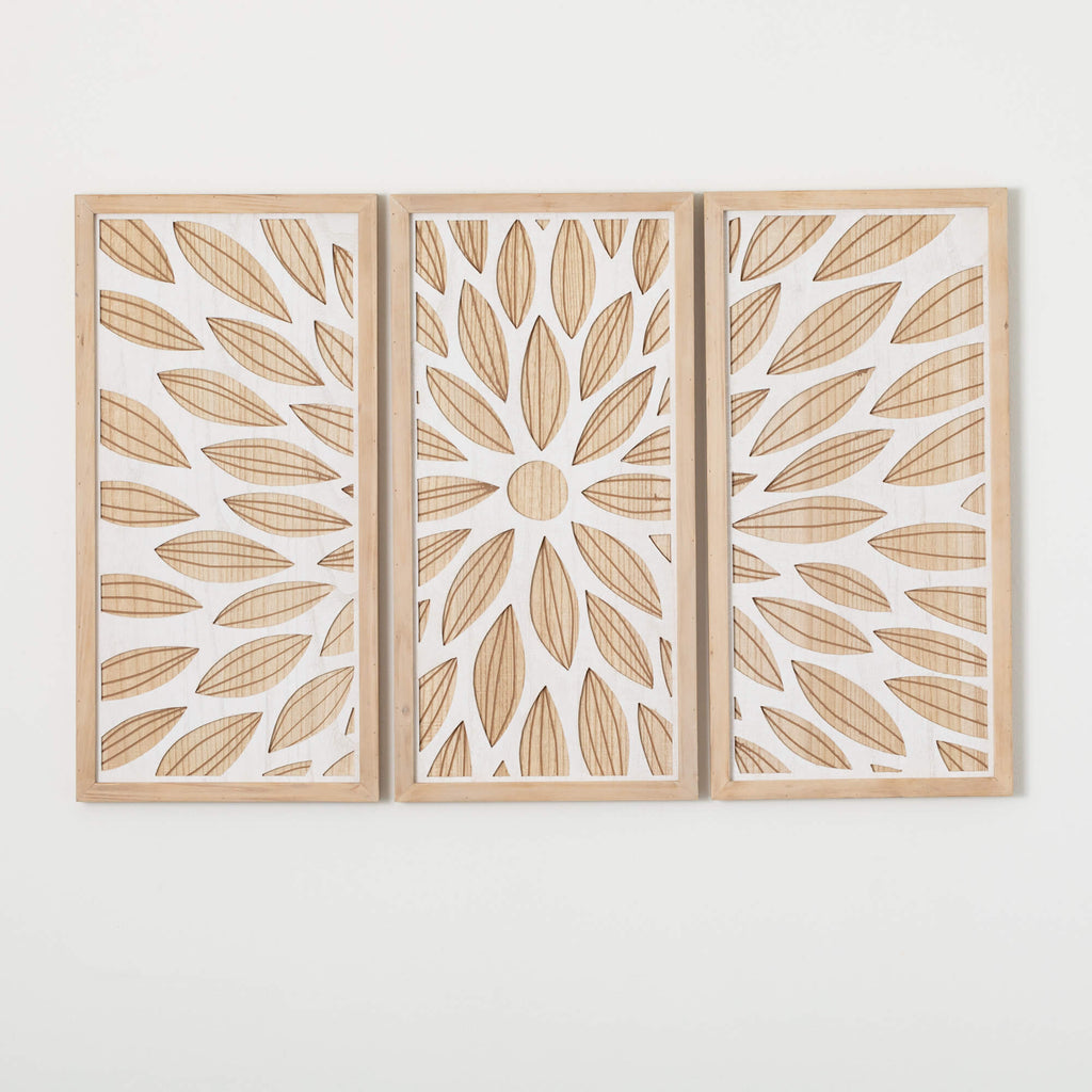 3-Panel Wood Floral Wall Decor