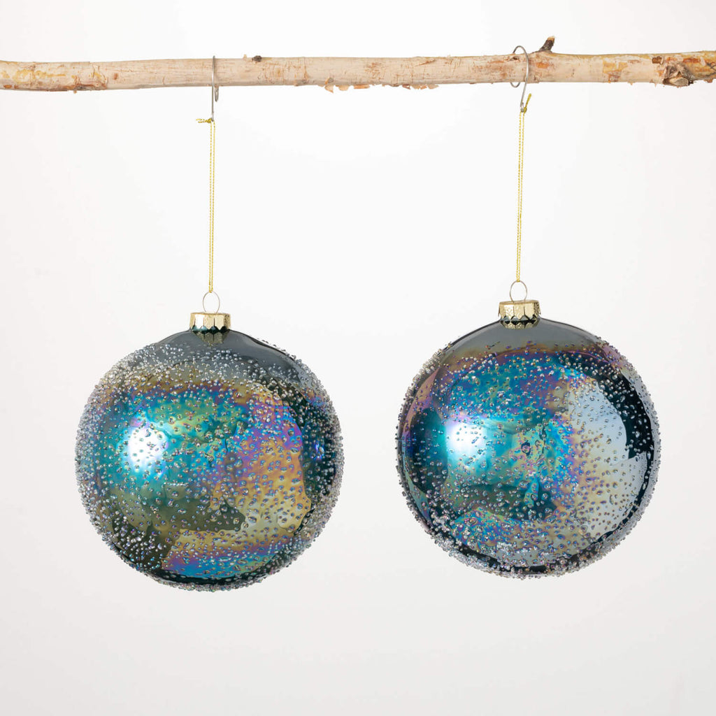 Blue Bubble Glass Ornament Set