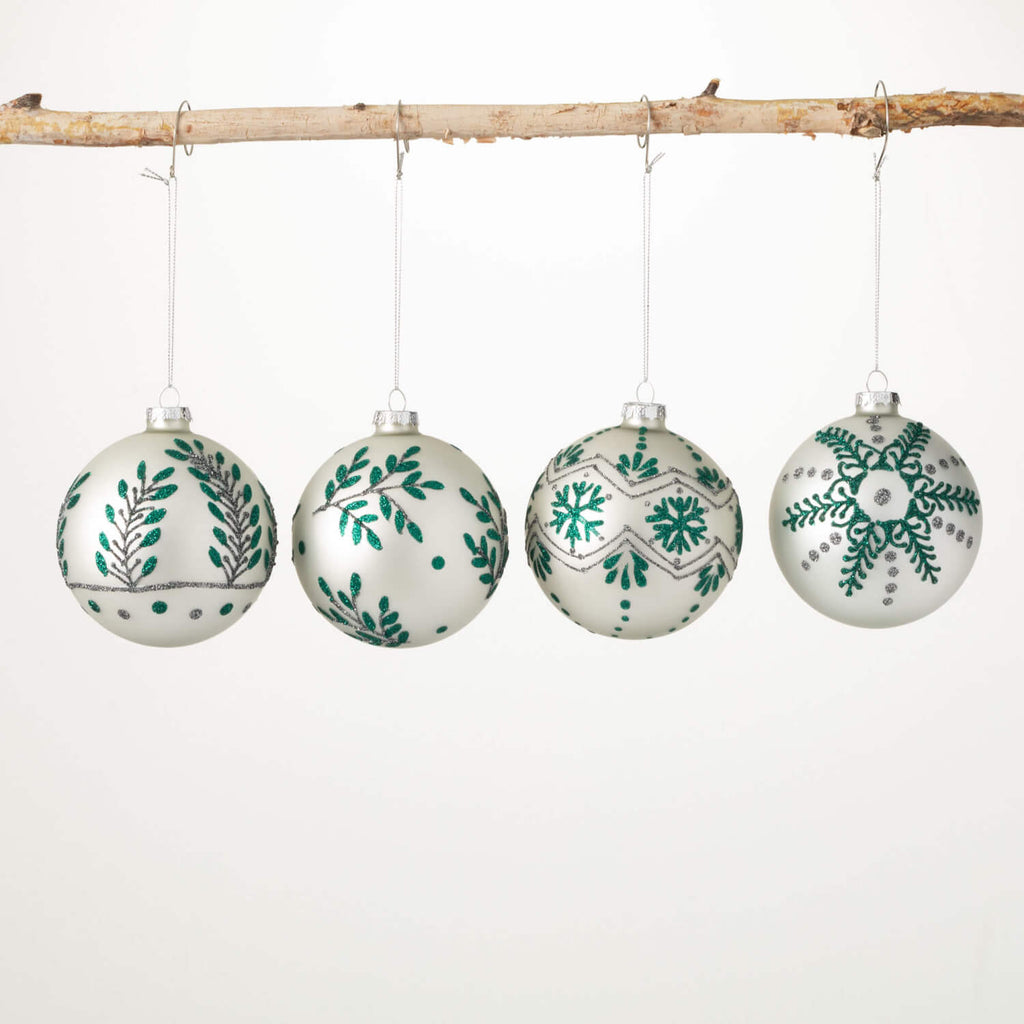 Glittered Motif Ball Ornaments