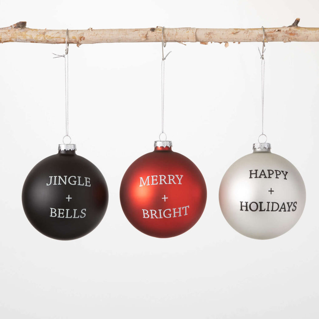 Holiday Text Ball Ornament Set