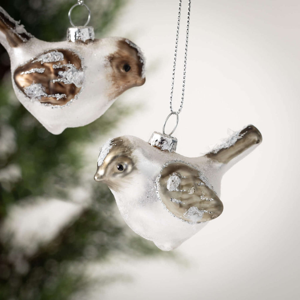 Neutral Glass Bird Ornaments  