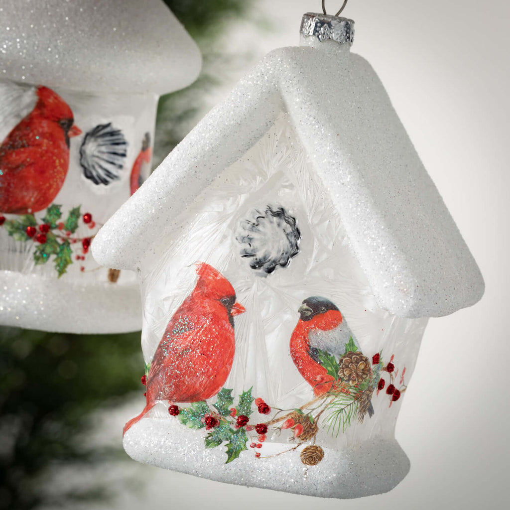 Glass Birdhouse Ornament Set 2