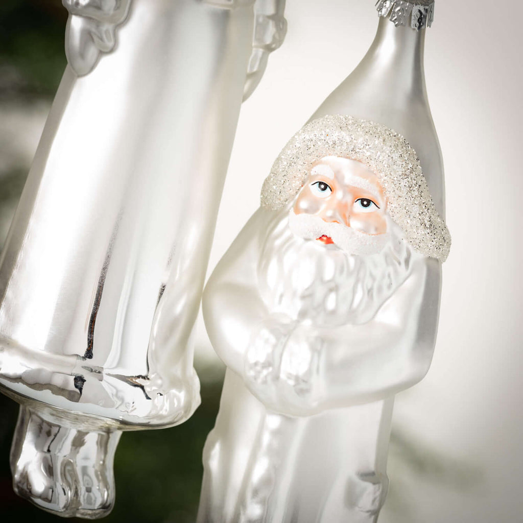 Slim Glass Santa Ornament Set 