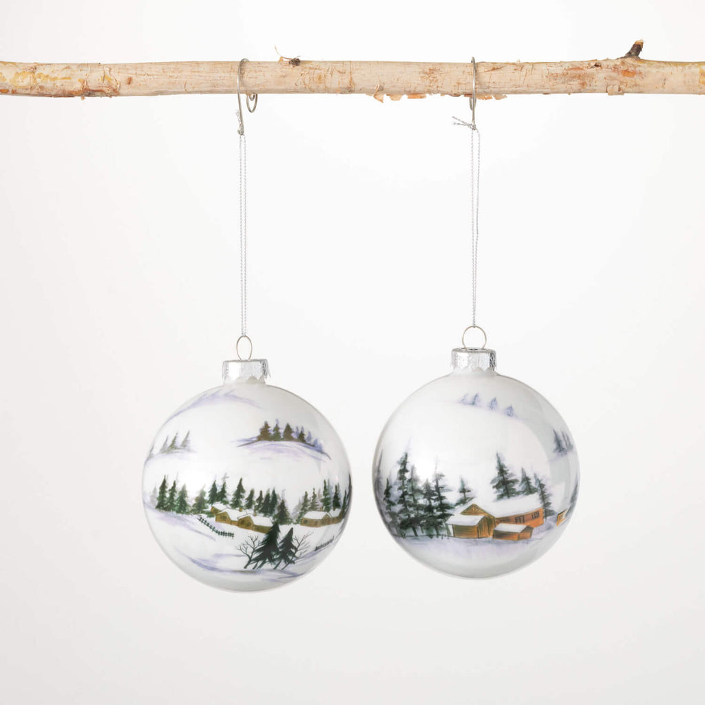 Snowy Cabin Ornament, Set Of 2