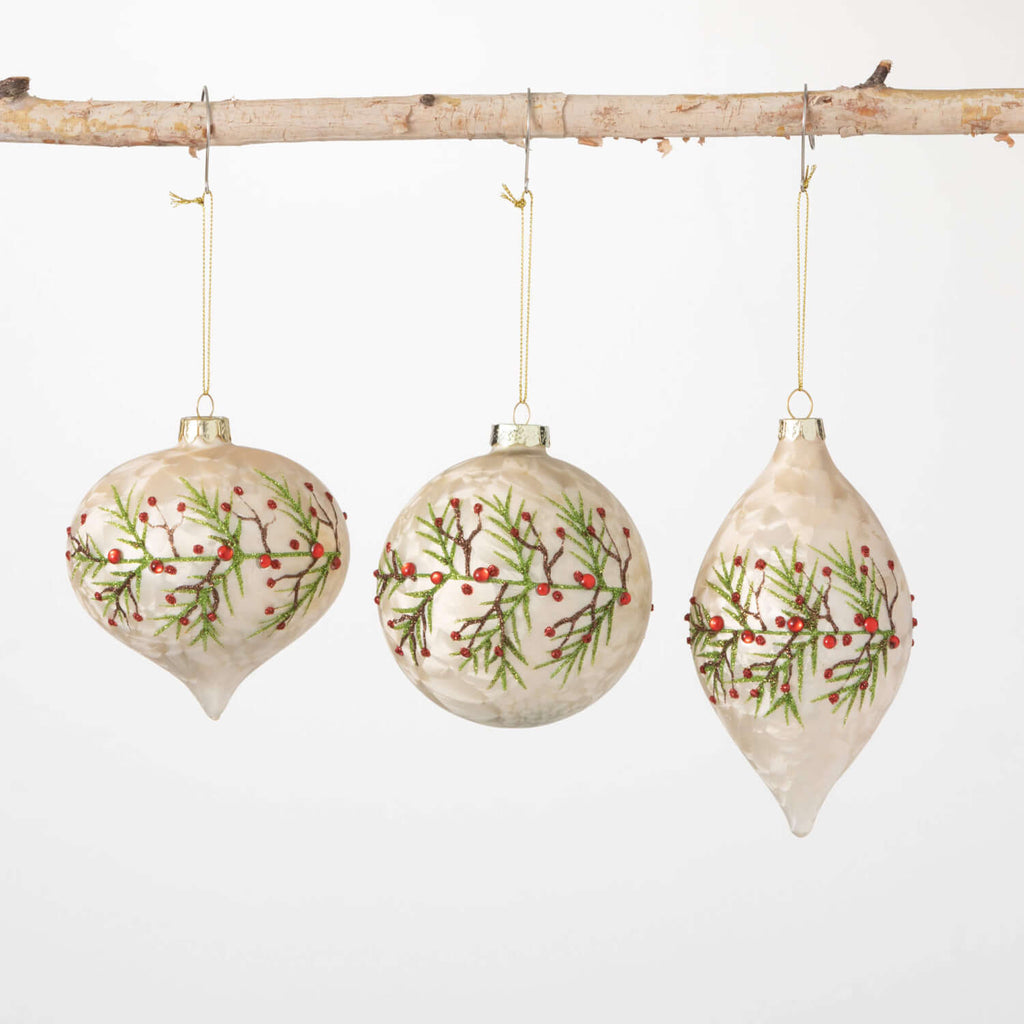 Embellished Holly Ornament Set
