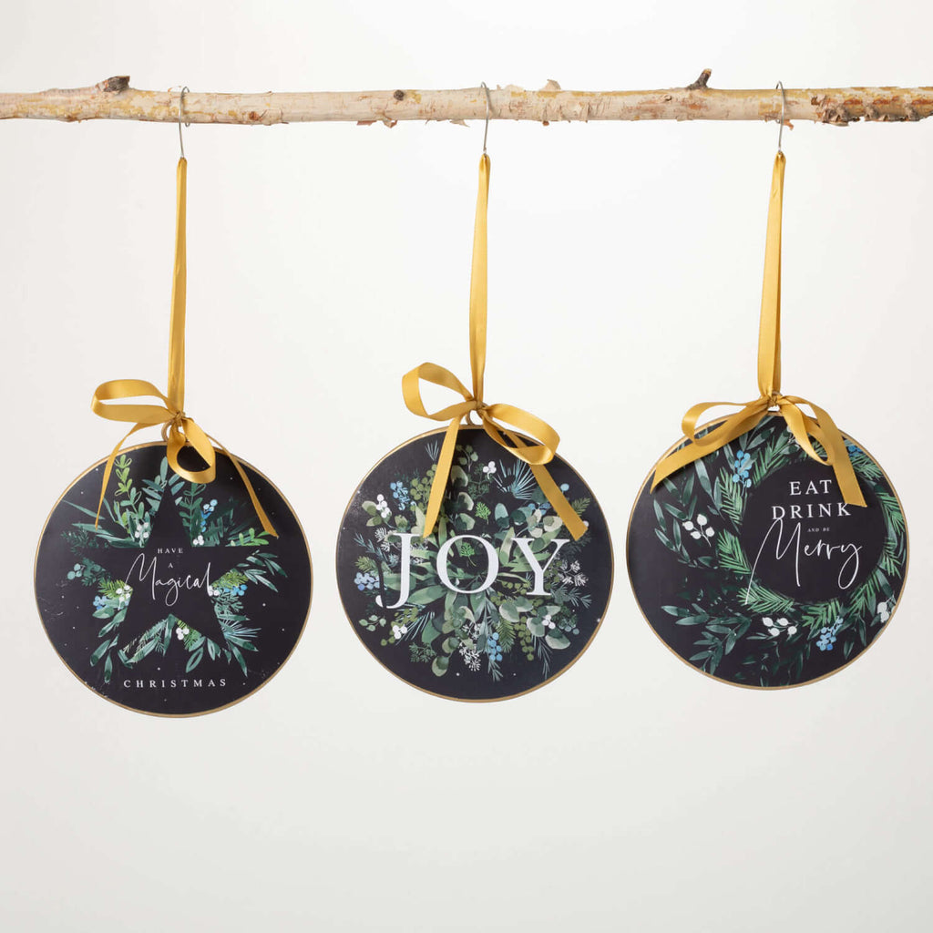 Black Botanical Disc Ornaments