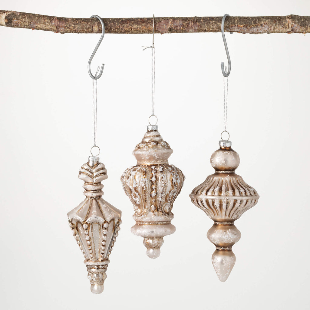 Frosted Finial Ornament Set 3 