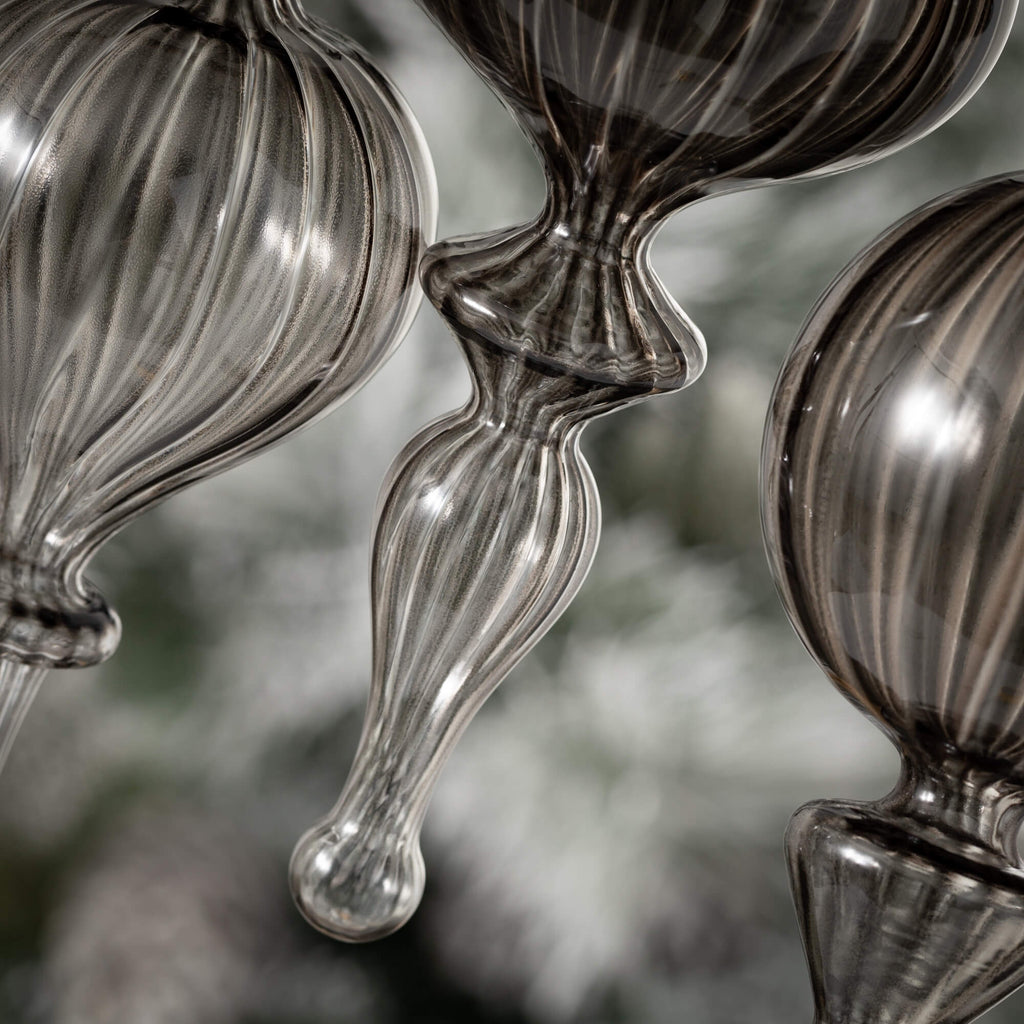 Smokey Glass Finial Ornaments 