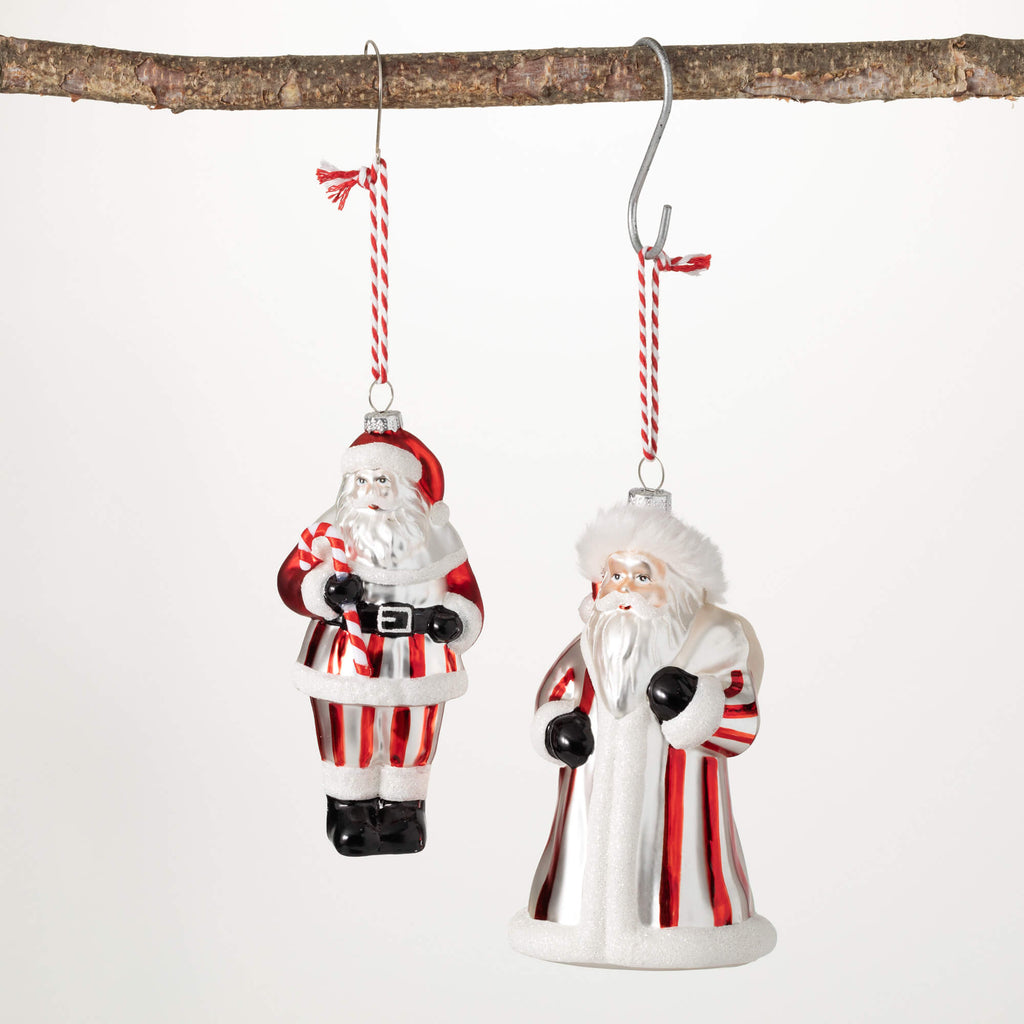 Striped Santa Ornament Set 2  