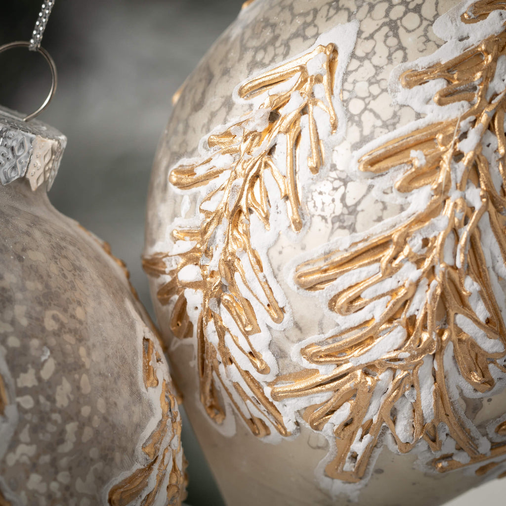 Frosted Gold Pine Ornament Set