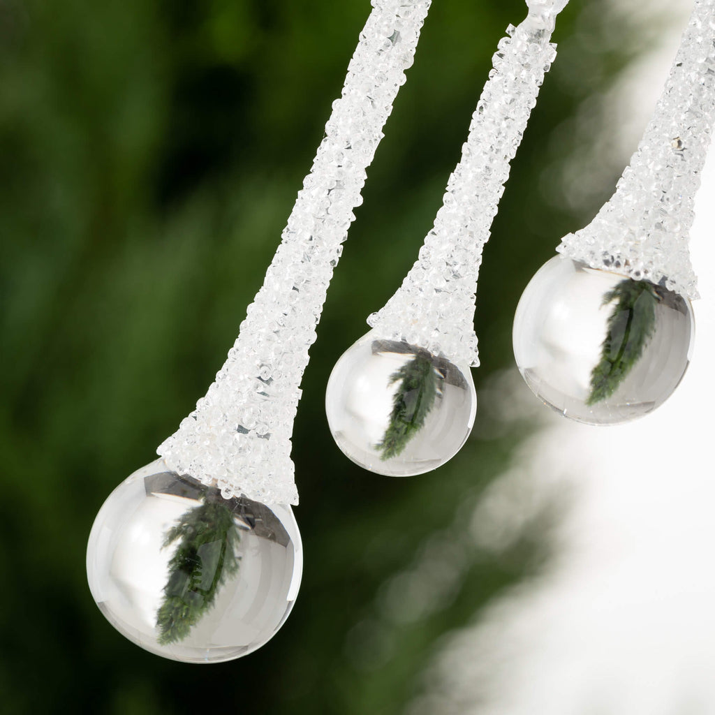 Icy Glass Drop Ornament Set 3 