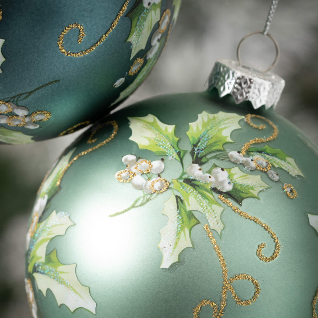 Holly Ball Ornament Set Of 2  