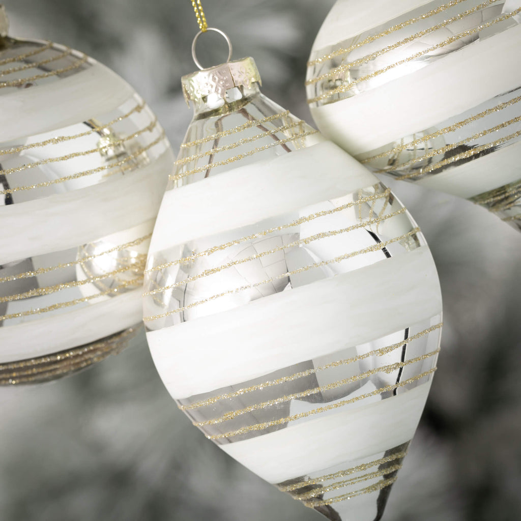 White Striped Drop Ornaments  