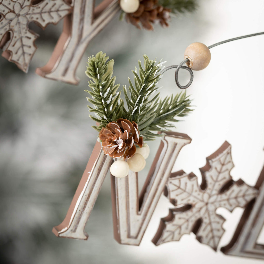 Wood Noel And Joy Ornament Set