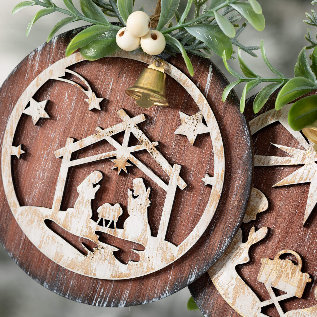 Wood Nativity Ornament Set    