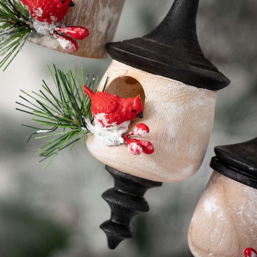 Frosted Birdhouse Ornament Set
