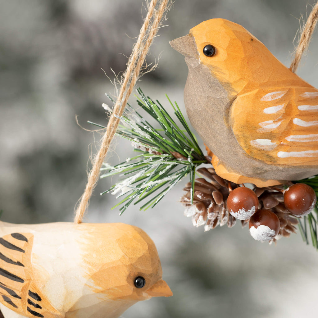 Winter Bird Ornament Set Of 2 