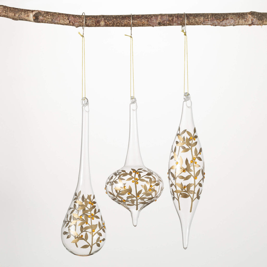 Jeweled Leaf Ornament Set Of 3