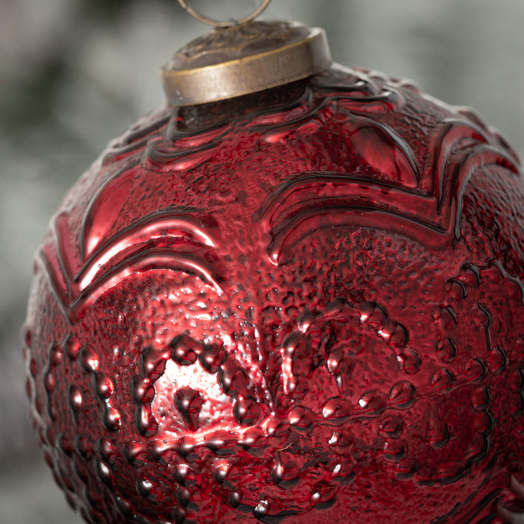 Red Embossed Glass Ornament   