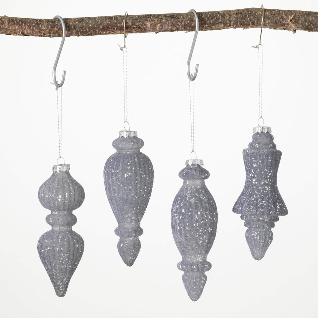 Sparkle Gray Finial Ornaments 