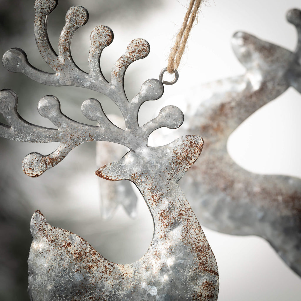 Silver Reindeer Ornament Set  