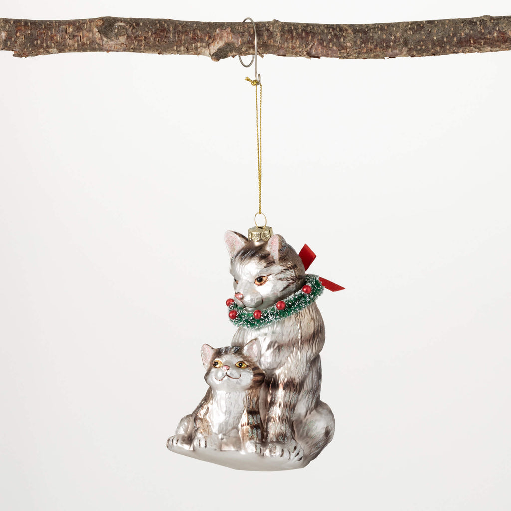 Cat & Kitten Glass Ornament   