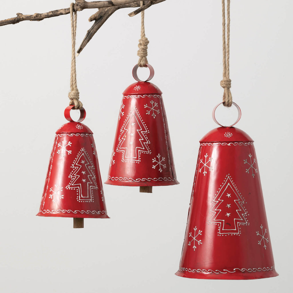 Red Nordic Bell Ornament Set  