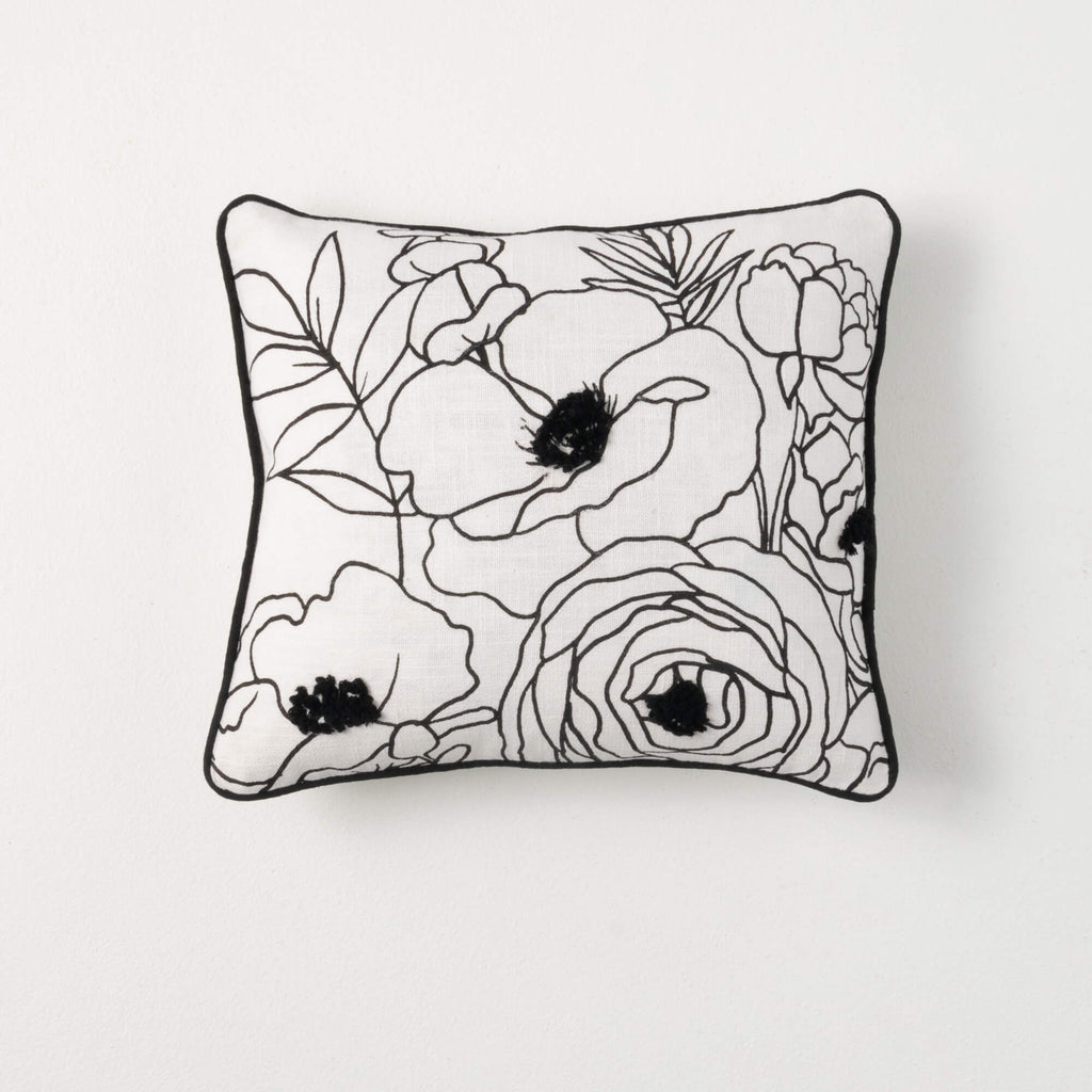 B&W Floral Line Art Pillow    