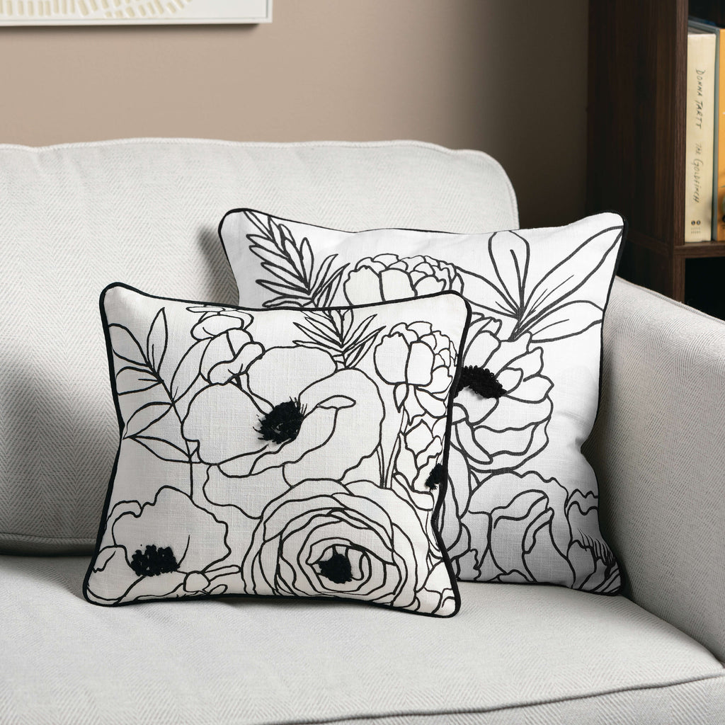 B&W Floral Line Art Pillow    