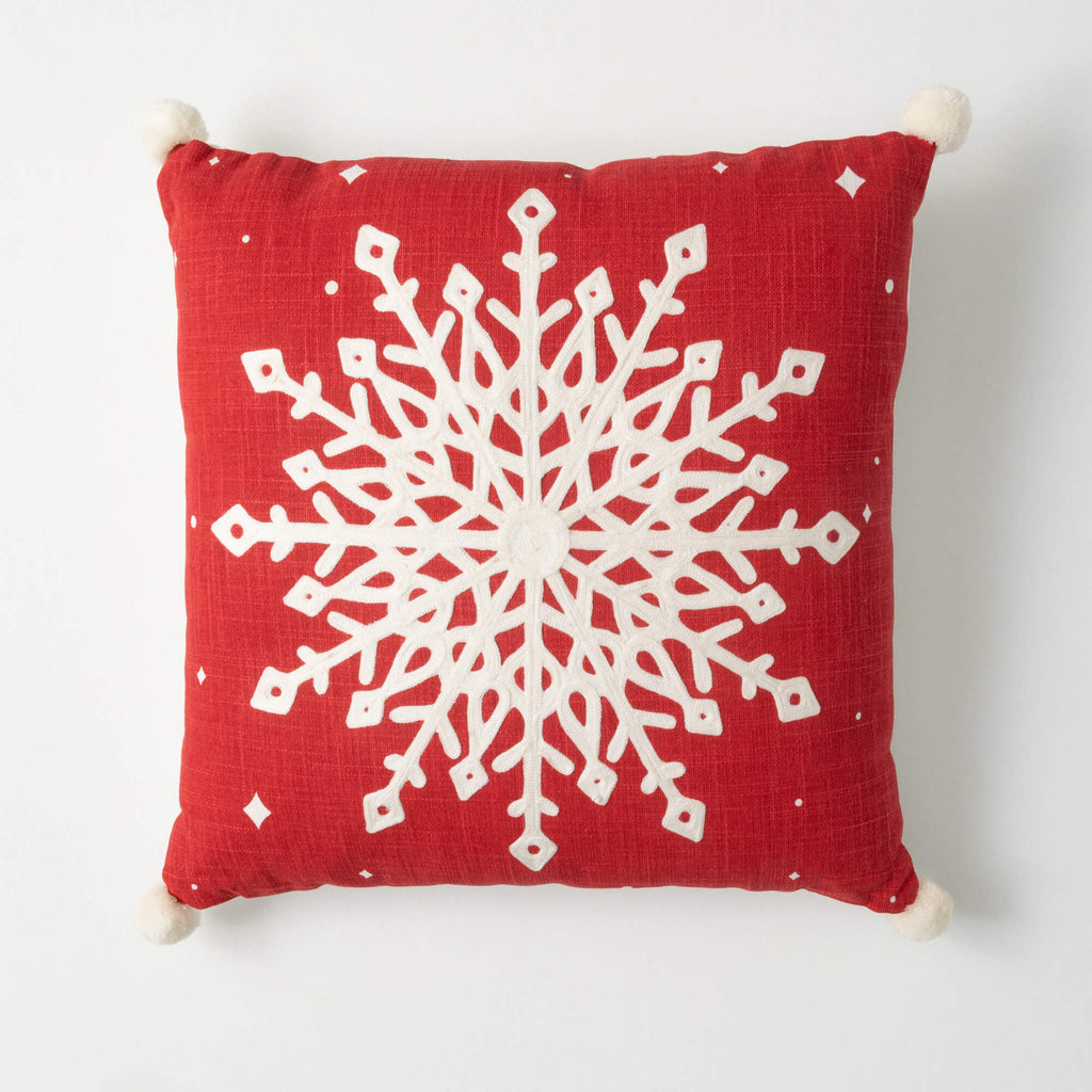 Red Snowflake Pom Pom Pillow  