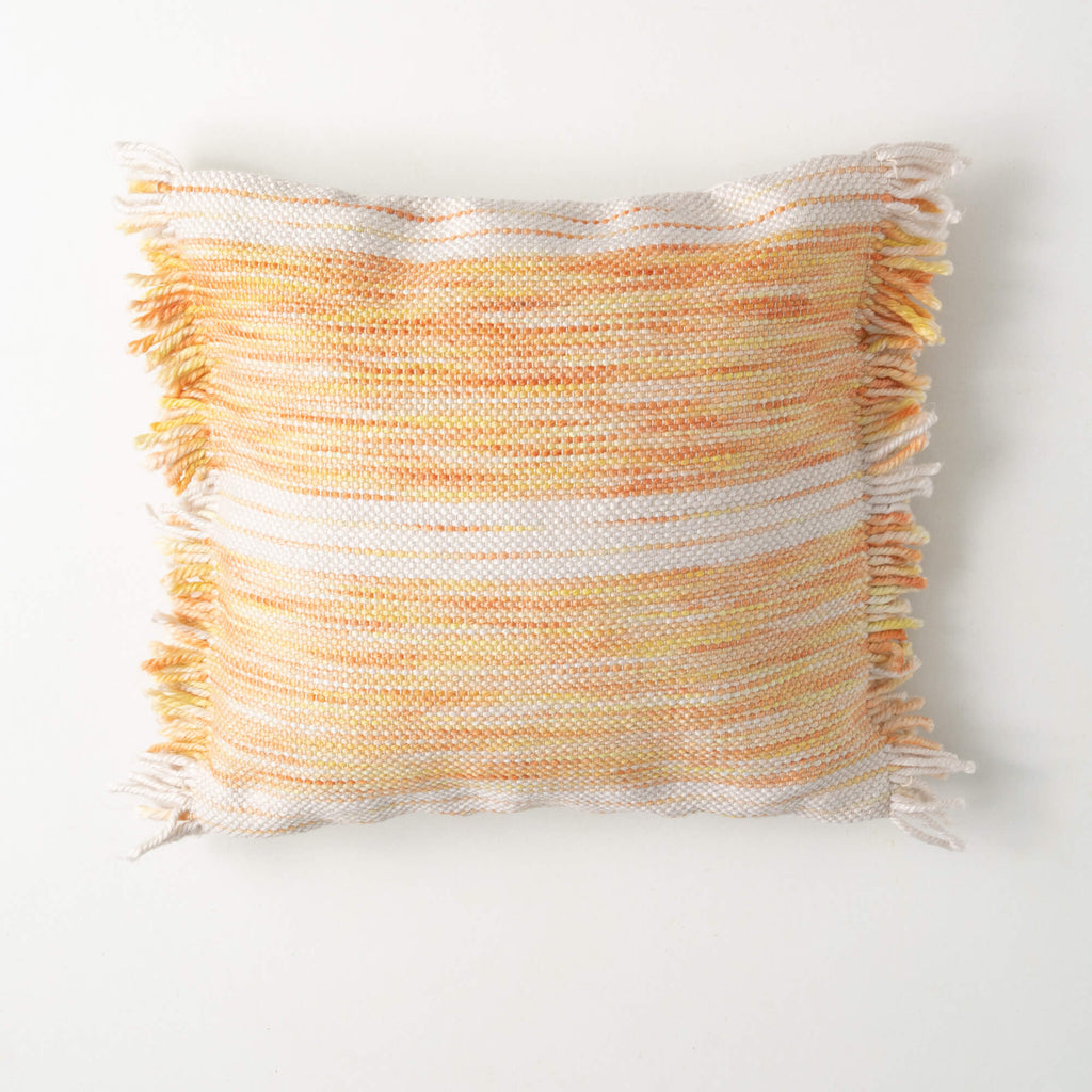 Yellow Striped Fringed Pillow 