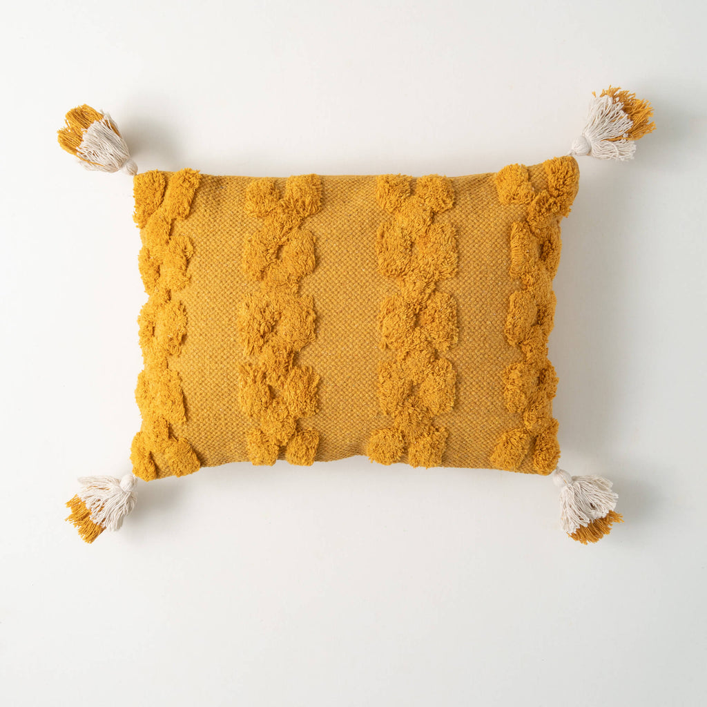 Gold Tufted Tasseled Pillow   