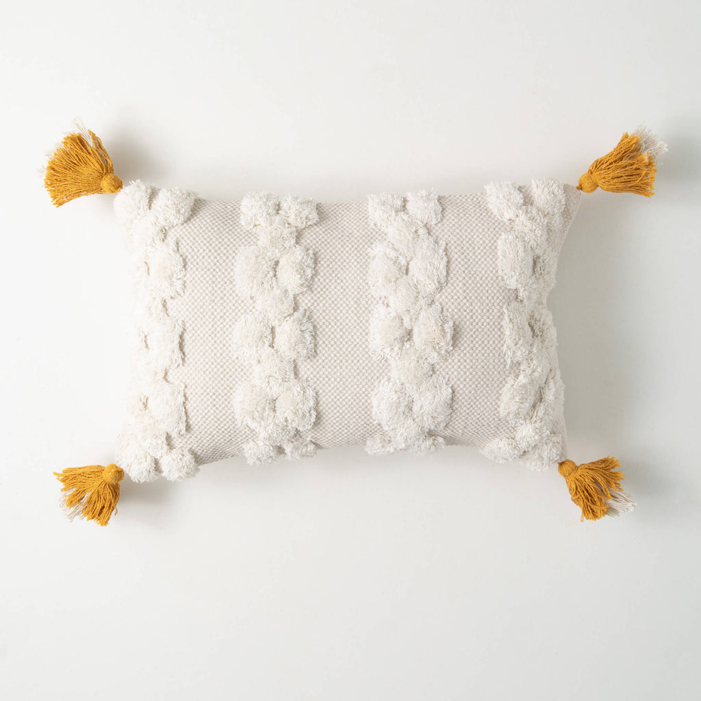 Ivory Tufted Tasseled Pillow  