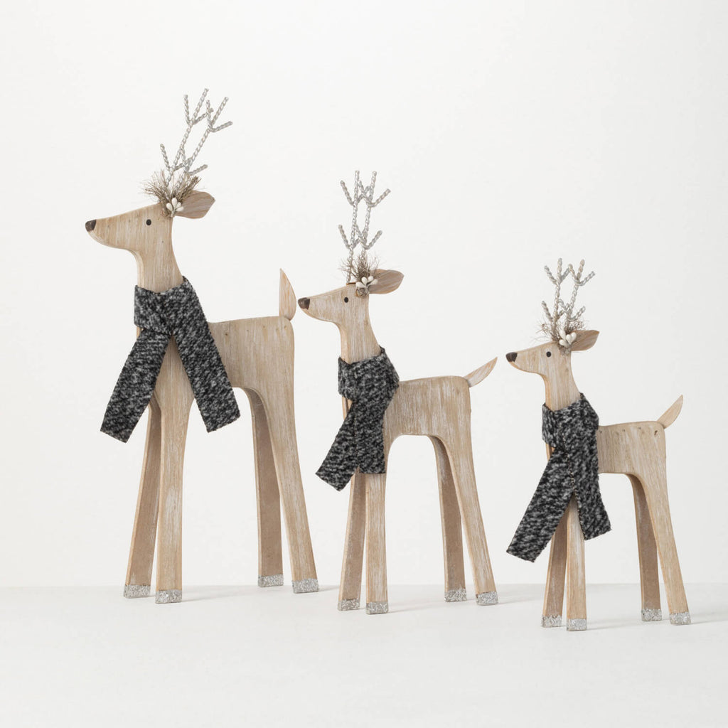 Wood Deer Figurine Set/3      