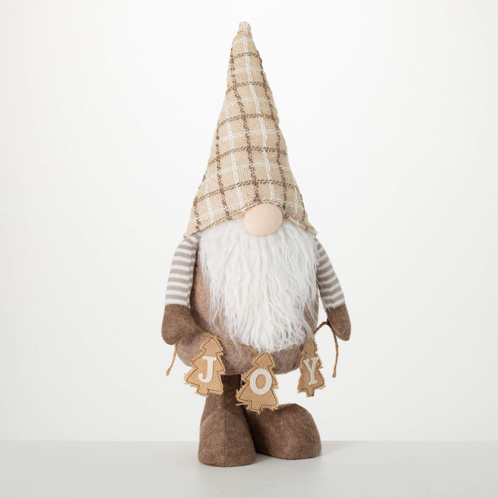 Cream Plaid Standing Gnome    