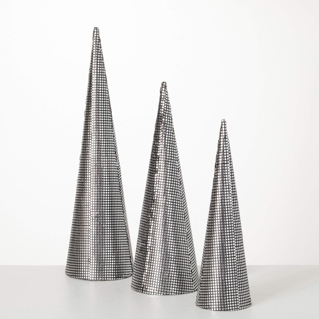Silver Cone Tree Set Of 3     