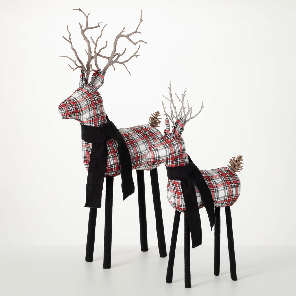 Plaid Standing Deer Figurines 