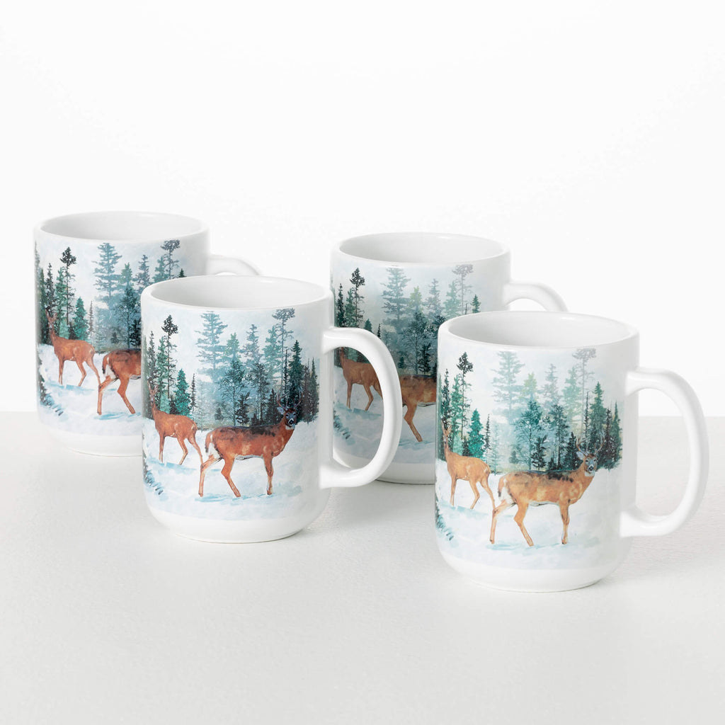 Forest Deer Scene Mug Set Of 4
