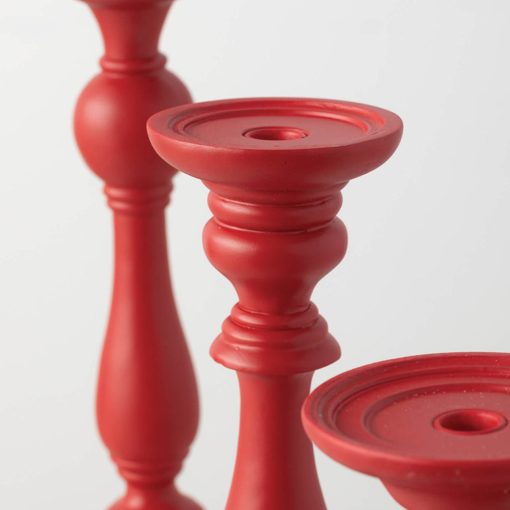 Red Pillar Candleholdere Set 3