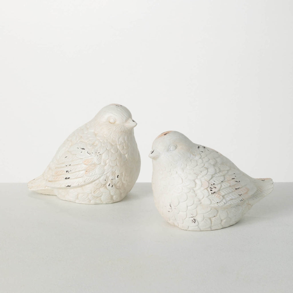 Whitewashed Bird Figurine Set 
