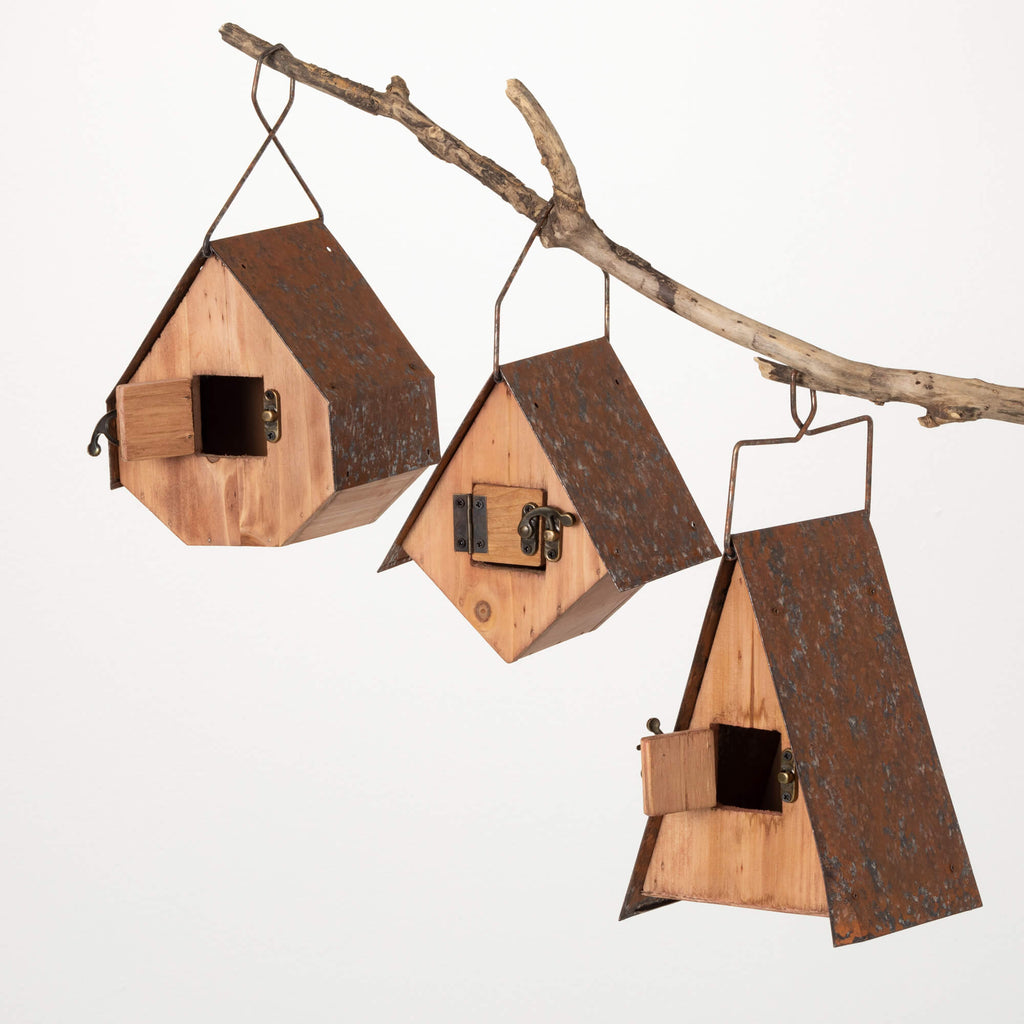 Modern Wood Bird House Set 3  