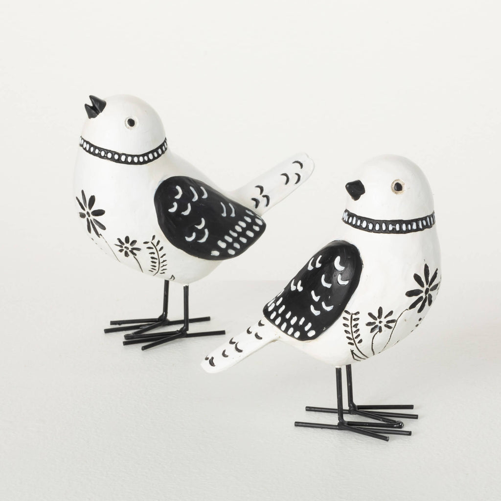 Painted Whimsical White Birds 
