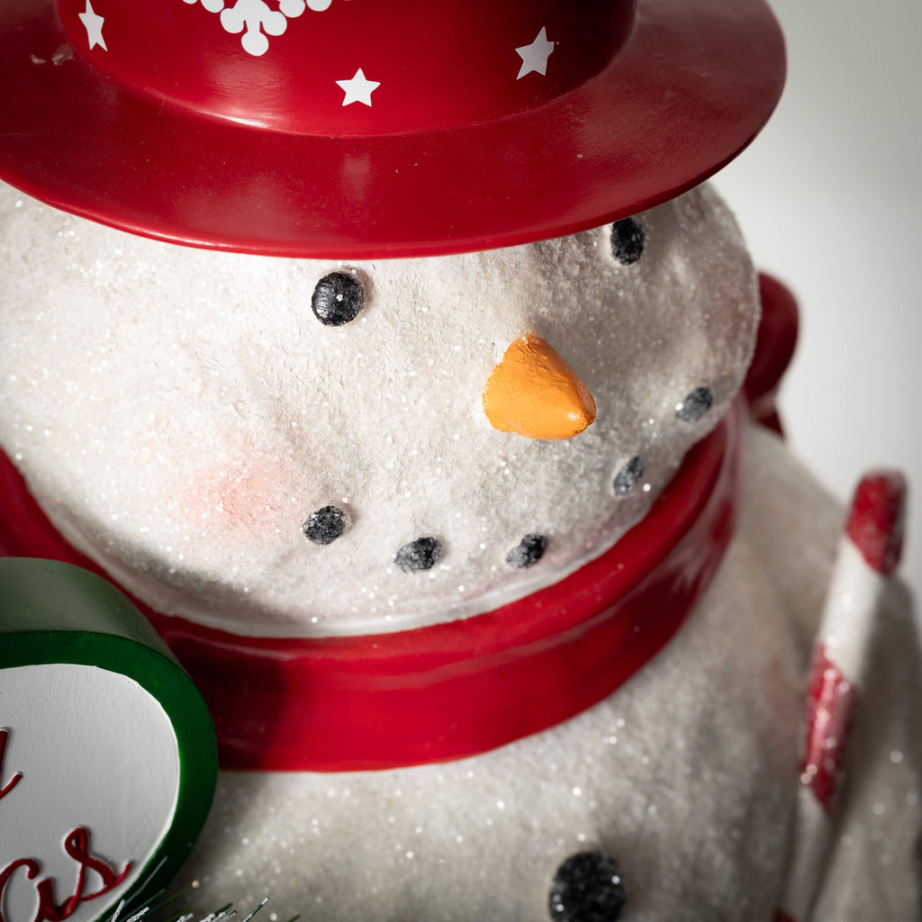 Jolly Snowman Figure With Sign